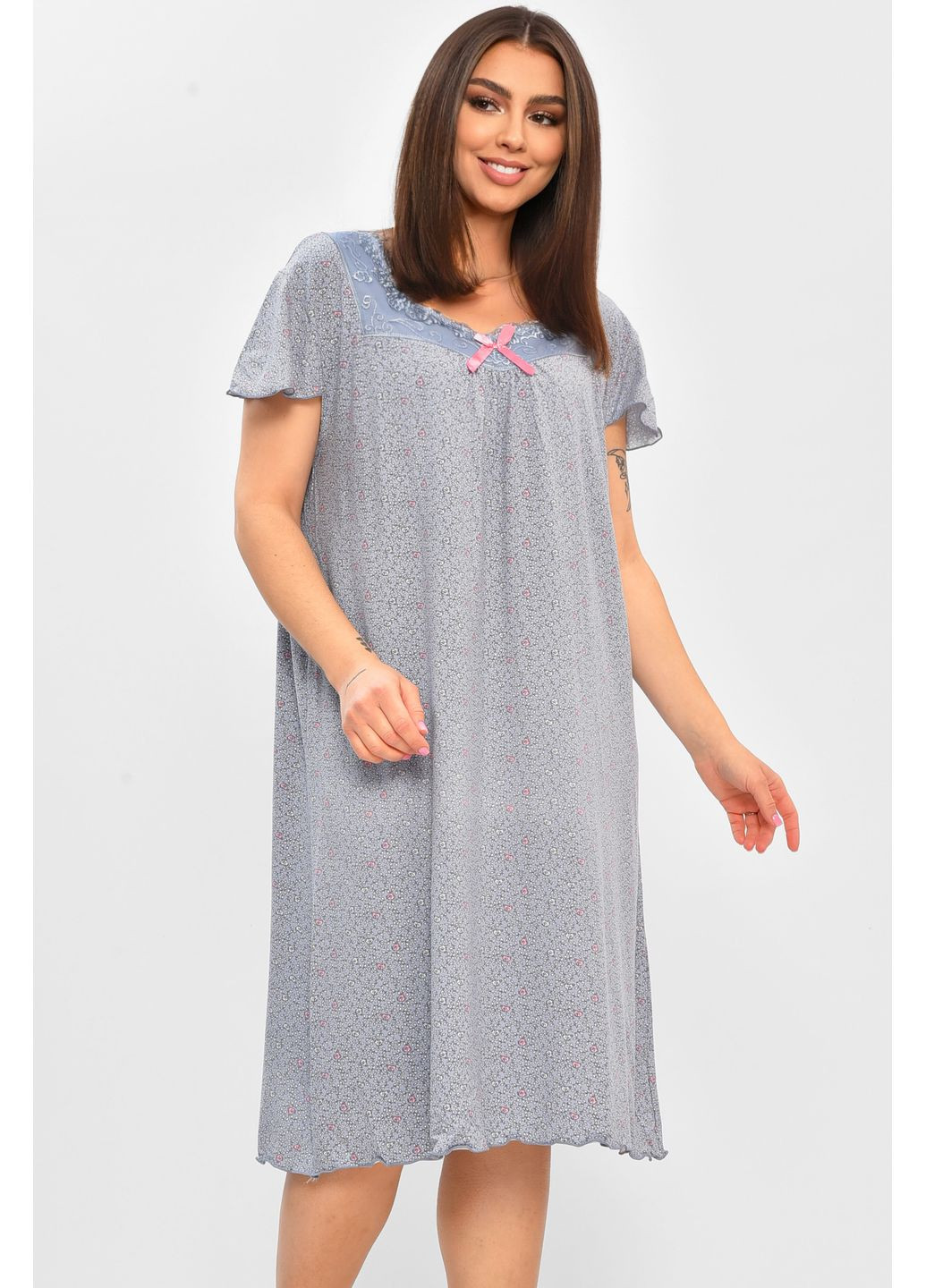 Ночная рубашка женская полубатальная голубого цвета с принтом Let's Shop (362351023)