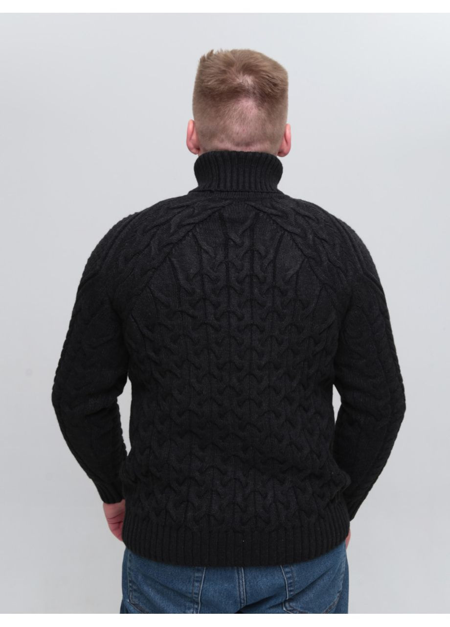 Чорний зимовий светр чоловічий чорний зимовий вовняний з горлом Pulltonic Пряма