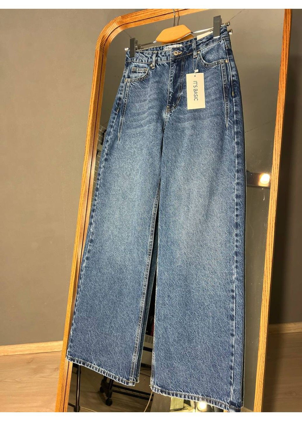 Джинсы женские It’s Basic 2499 Wide Leg с высокой талией ровные от бедра с выточками на бедрах светло синие Its Basic - (316215667)