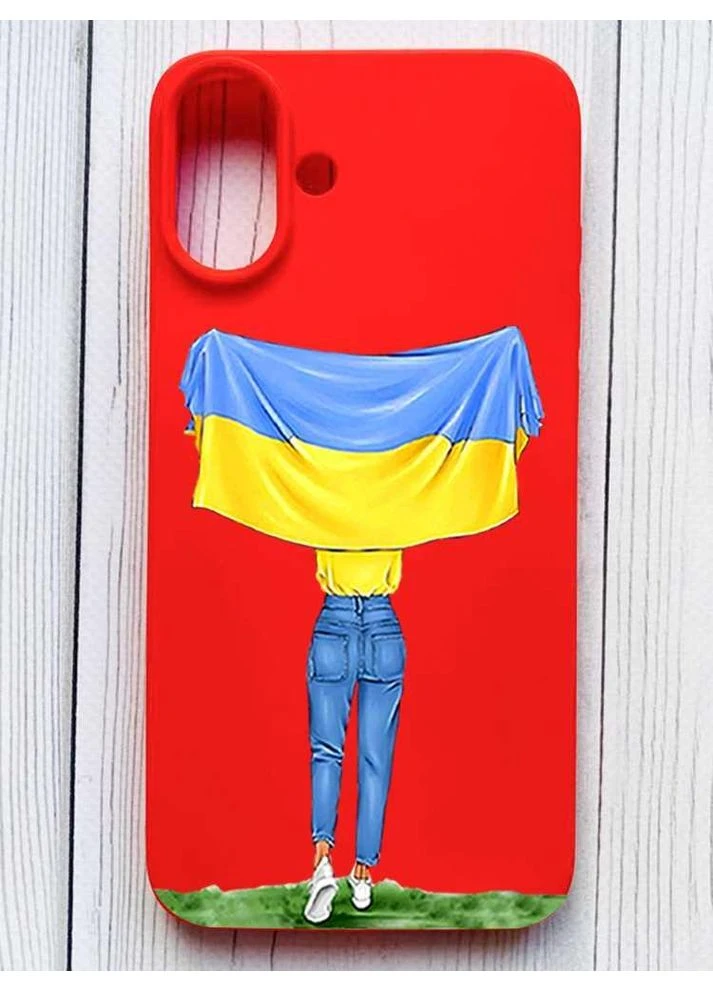 Матовий червоний чохол на iPhone 16 Plus Дівчина з прапором (принт 263) Silicone Case (359487613)
