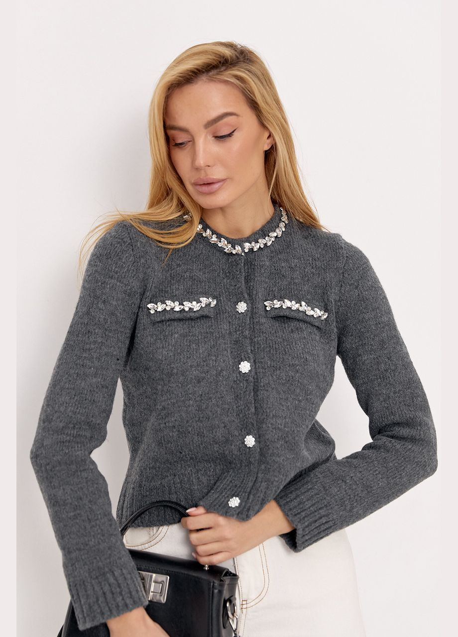 Укорочений кардиган оздоблений камінчиками - червоний колір, ONE SIZE (sku_241074) No Brand (314836408)