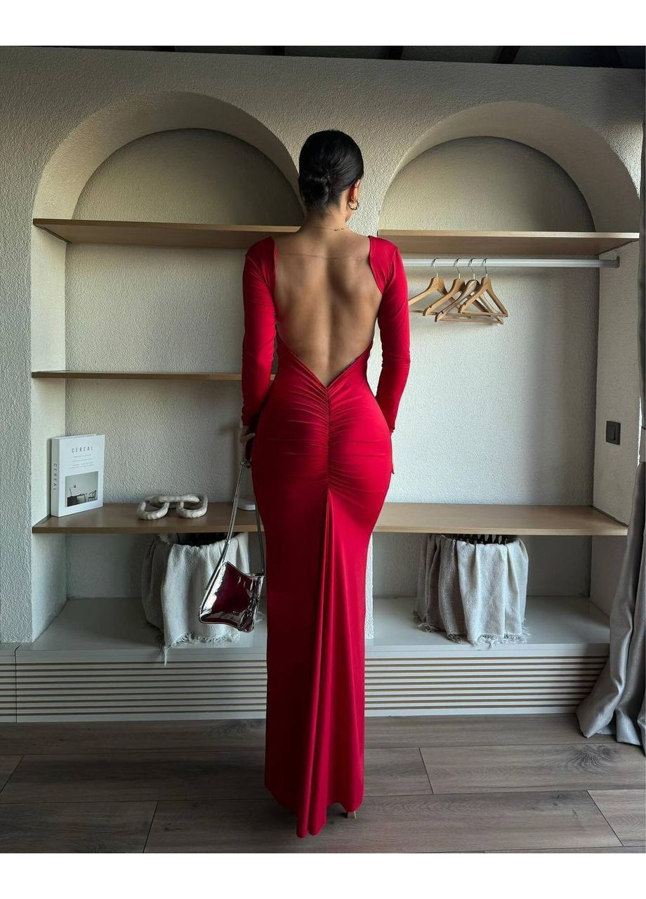 Червона святковий, коктейльна, вечірня жіноча розкішна сукня з відкритою спиною силуетна, з відкритою спиною Avanti однотонна
