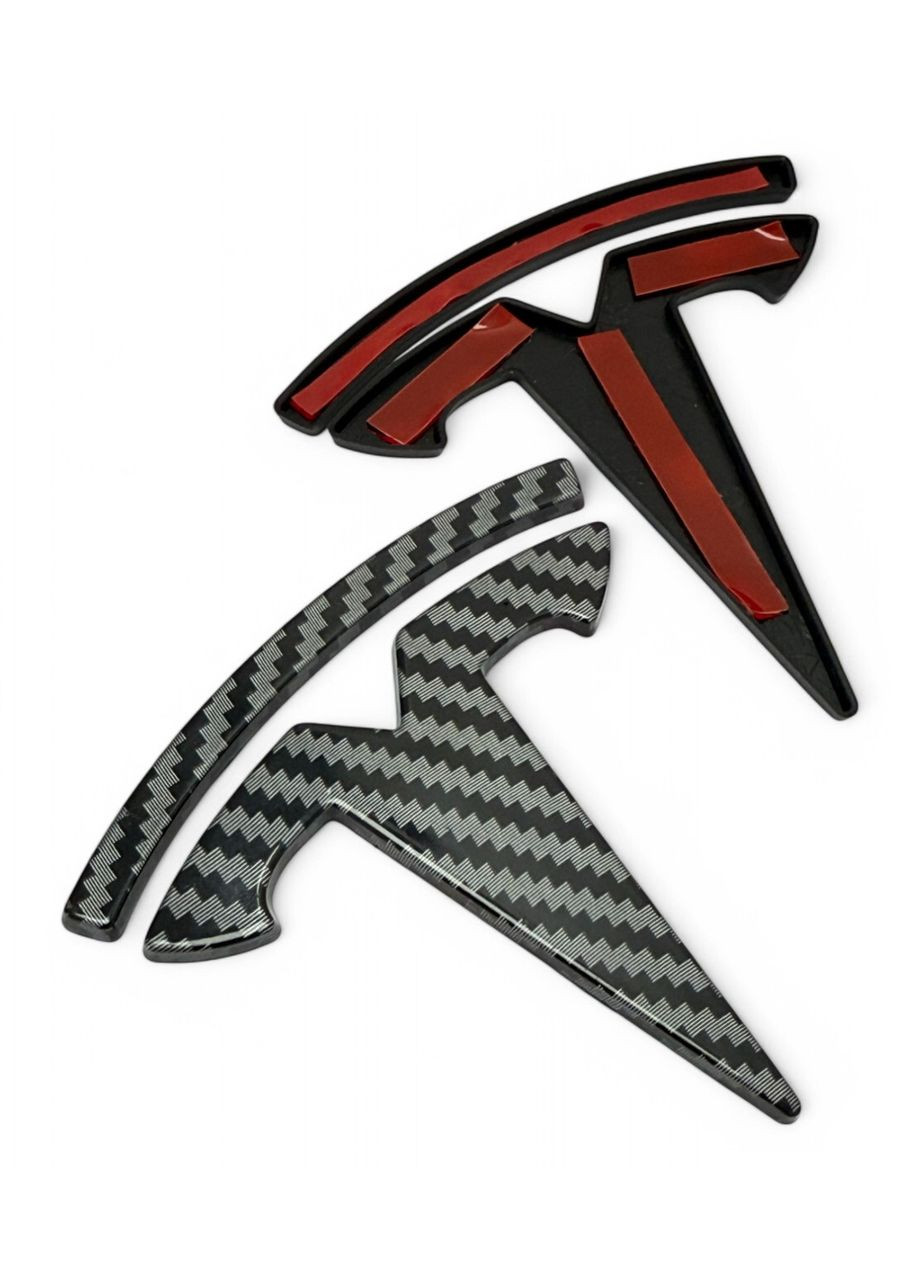 Накладки на оригінальні емблеми на капот Тесла Model Y, Model 3 карбон глянець Tesla (354698718)