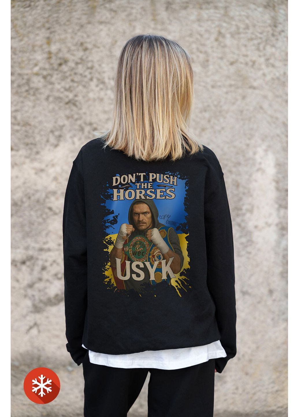 Чорний жіночий утеплений оверсайз світшот на флісі з принтом dont push the horse black Without малюнок (372519875)