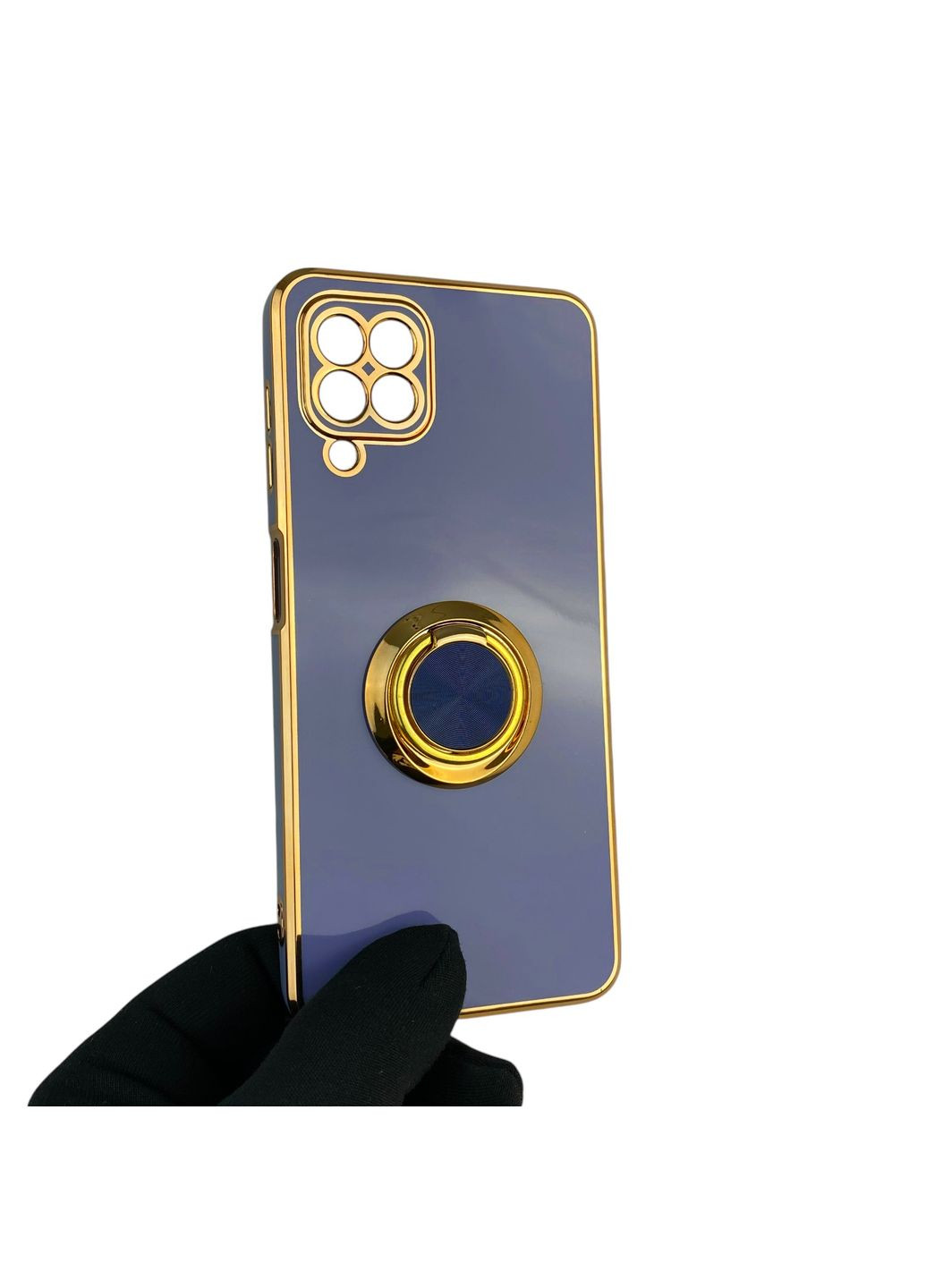 Чохол для Galaxy A22 4G (SM-A225F) з кільцем-підставкою із золотою окантовкою на самсунг а22 синій gs1 Samsung (366232939)