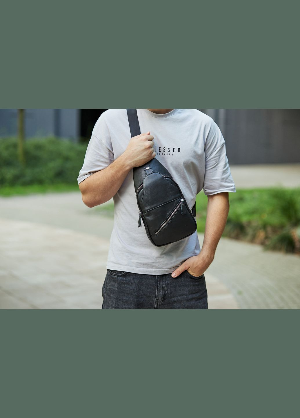 Мужская сумка-слинг кожаная Черная —6977 Tiding Bag (298570518)