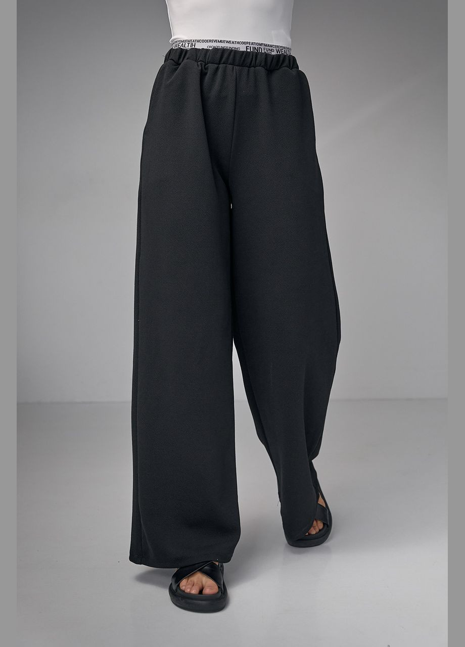 Трикотажні жіночі штани з подвійним поясом - чорний колір, M (sku_8866) No Brand (315747072)