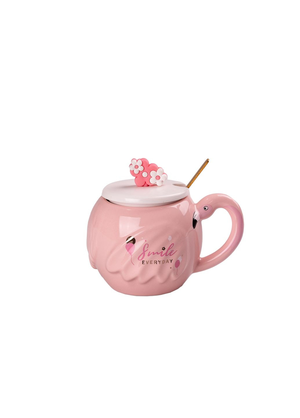 Чашка керамічна 500 мл Фламінго з кришкою та ложкою, Smile Happy Life (358649611)