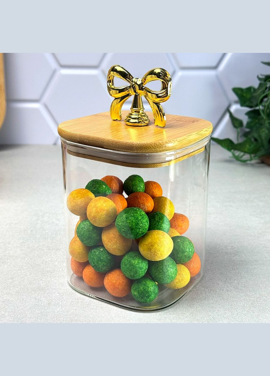 Банка стеклянная квадратная для сыпучих 900 мл Rosett с бамбуковой крышкой No Brand (334011004)