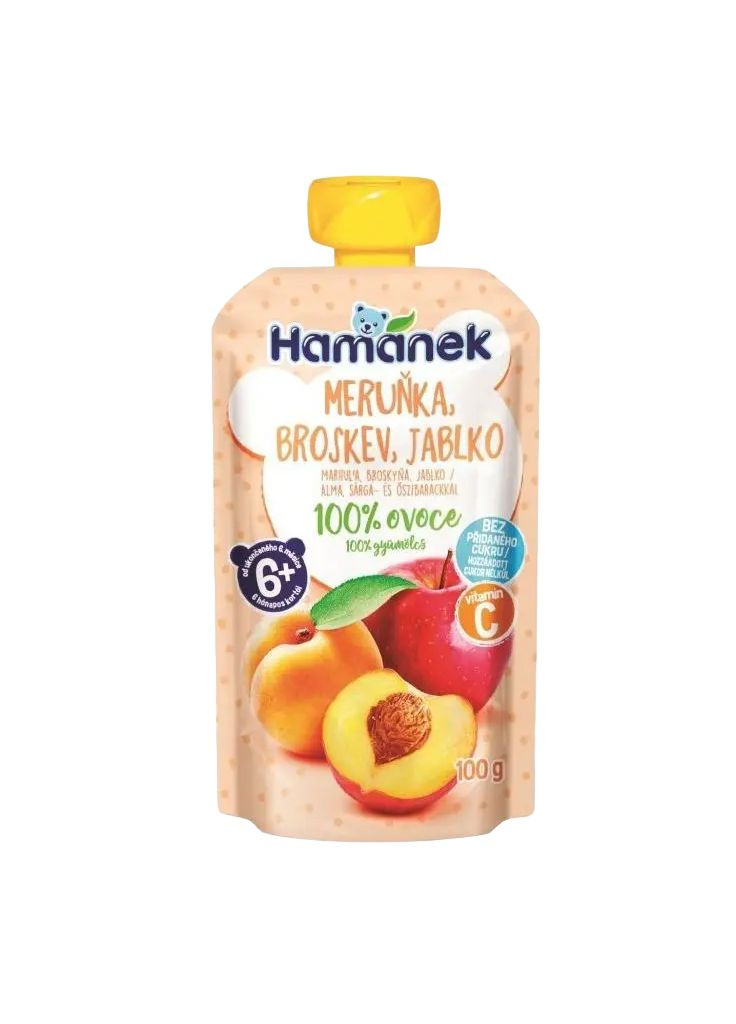 Пюре Яблоко, абрикос и персик 100 г Hamanek (331790822)