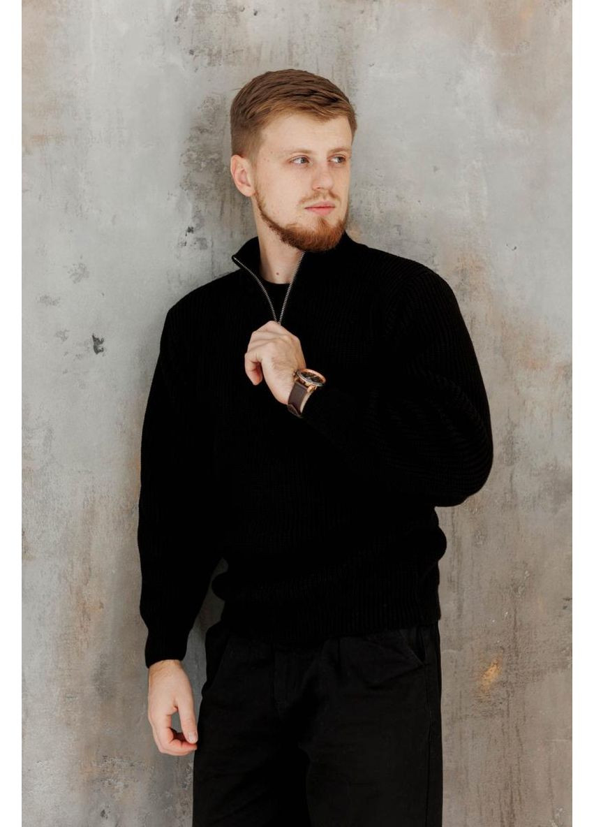 Чорний демісезонний чоловічий светр на блискавці artknit (ak38812p) Art Knit