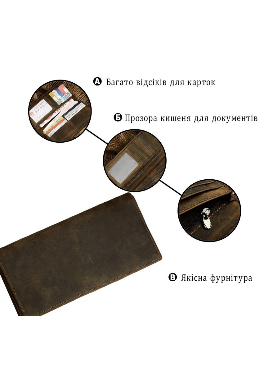 Гаманець чоловічий із вінтажної шкіри з відділенням для монет та карт коричневий (sku_14228) No Brand (327819705)