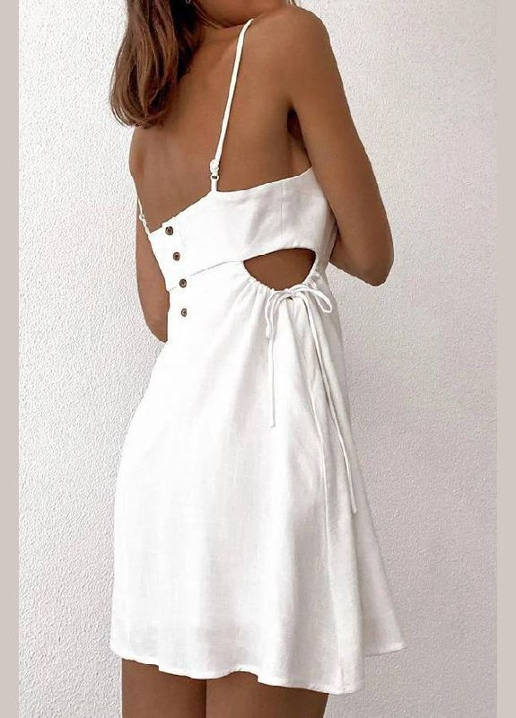 Білий ніжна біла лляна сукня без рукава з відкритим декольте, прогулянкова повсякденна літня сукня шикарної якості No Brand