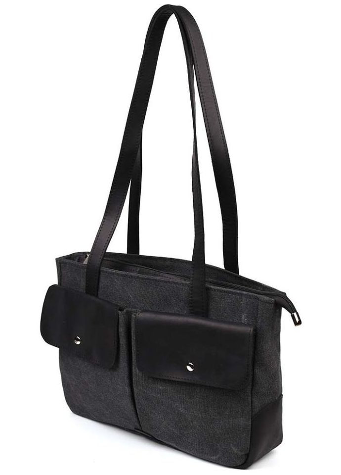 Сумка шоппер жіноча з якісного текстилю та натуральної шкіри на плече велика Чорний 39118 TARWA (353302691)