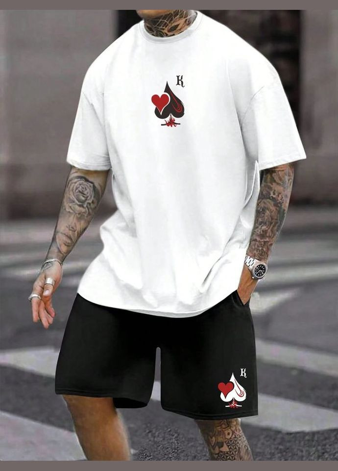 Літній чорно-білий чоловічий модний спортивний костюм-двійка No Brand (370962556)