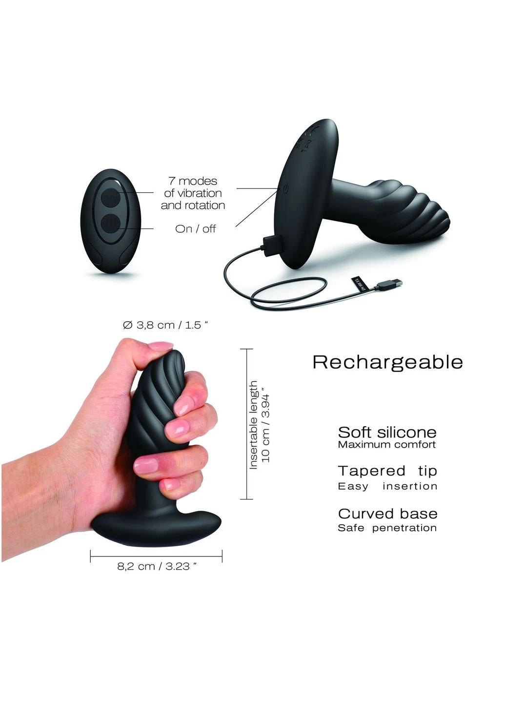 Анальна пробка рельєфної форми з вібрацією SPIN PLUG чорна Dorcel (382845917)