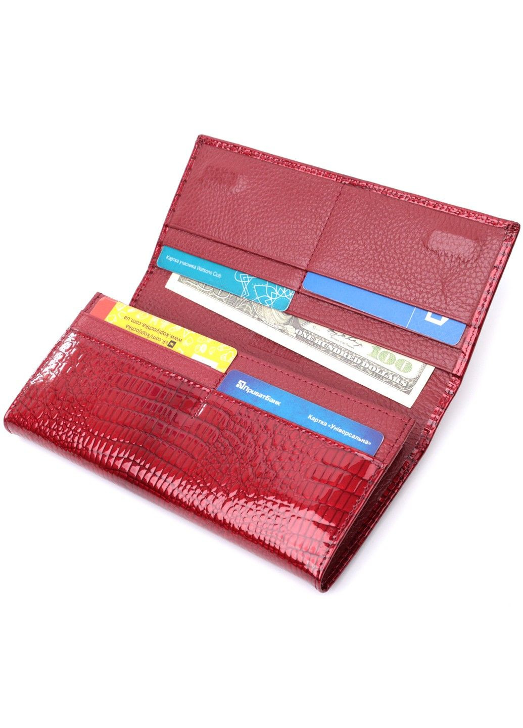 Лакований жіночий гаманець з фактурою під рептилію з натуральної шкіри 22717 Червоний st leather (298092940)