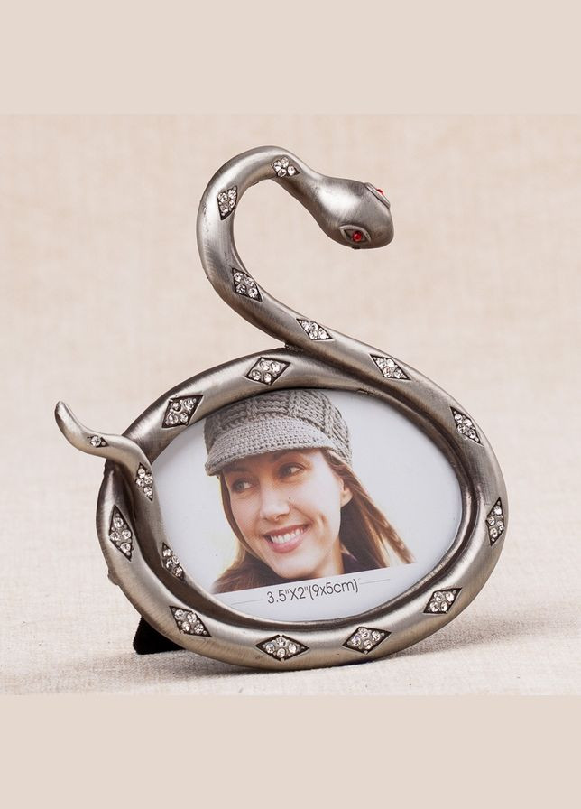 Фоторамка настільна металева зі стразами Змія 12х12 см фото 9х5 см 1030N Lefard (302675141)