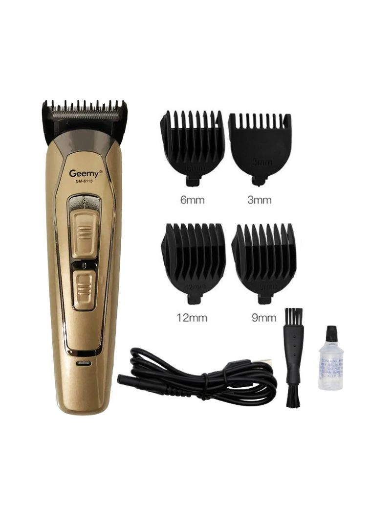 Професійна машинка тример універсальний для стриження волосся бороди та вусів акумуляторна GM-6115 Pro Золотиста + 4 Geemy (312486074)
