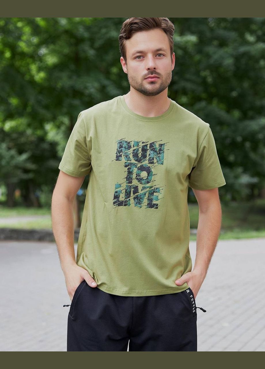 Оливковая качественная мужская оливковая футболка надписью на груди, стильная повседневная футболка No Brand 45.1-2