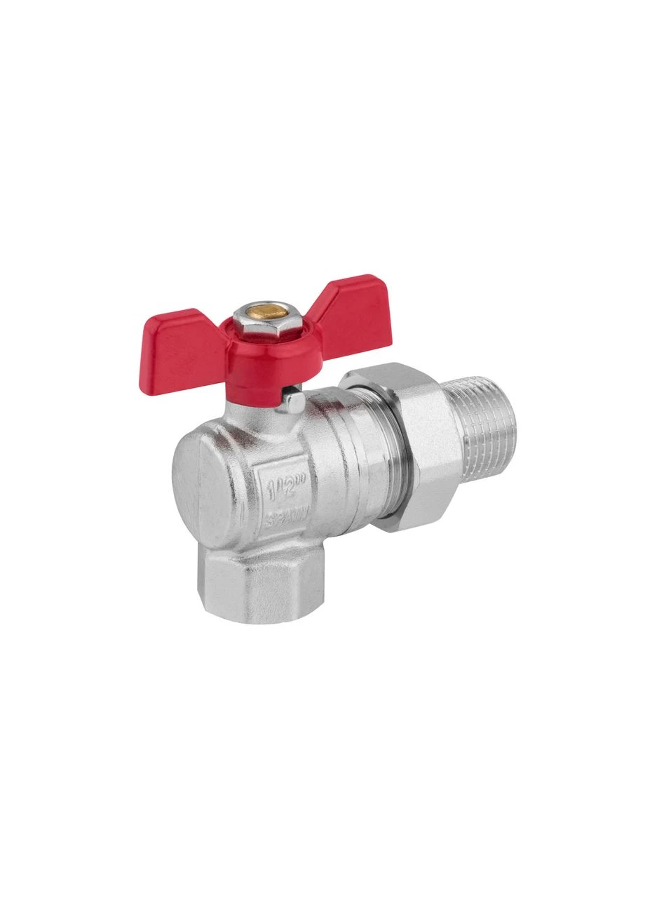 Кран-американка шаровая угловая "Standart+" 1/2" ВЗ PN40 бабочка, никелированная Karro (317349229)