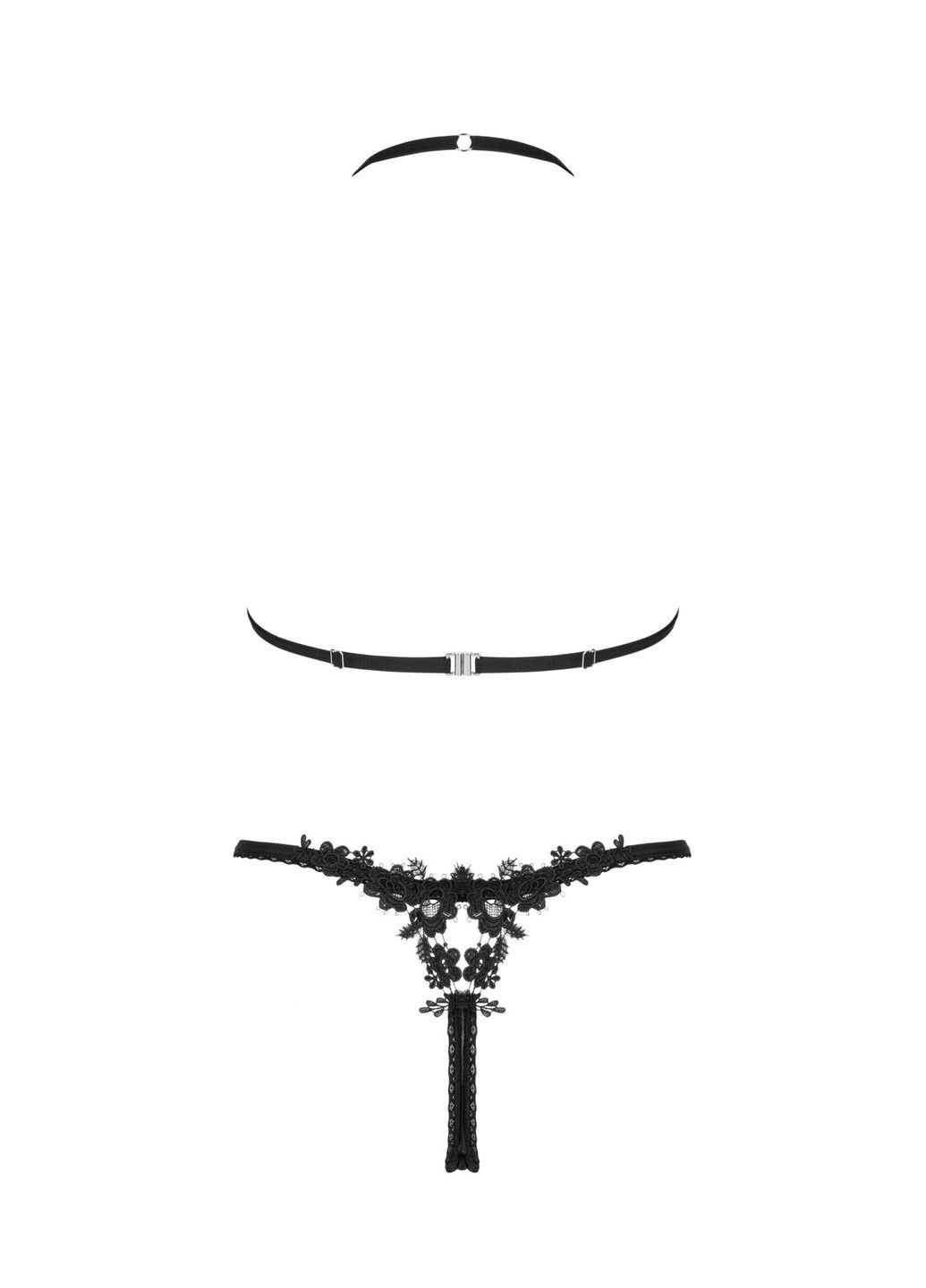 Чорний демісезонний напівпрозорий комплект celia noir 2-pcs set xl/2xl, бюстгальтер, стрінги Obsessive