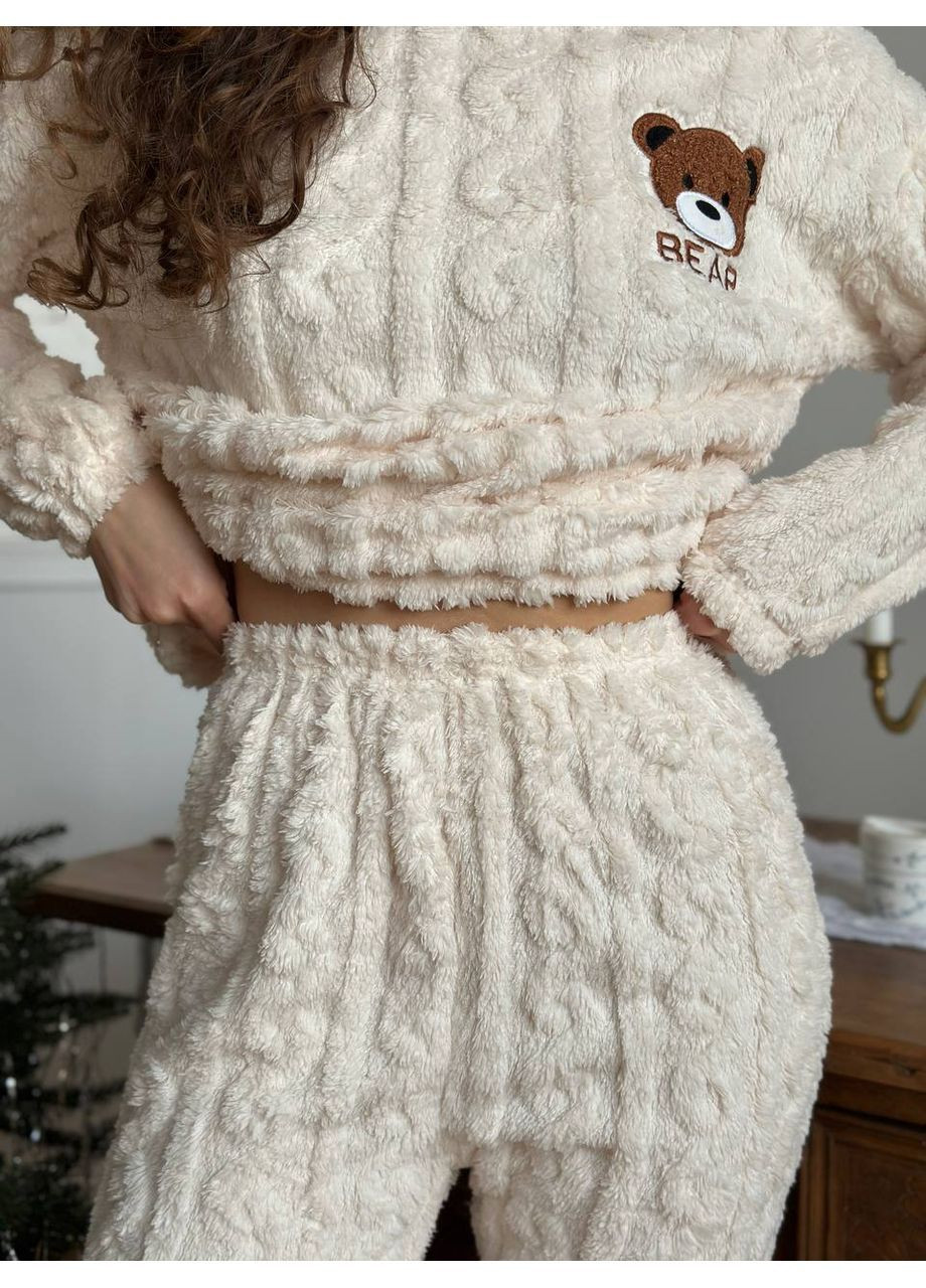 Кремова зимня тепла піжама кофта + брюки No Brand