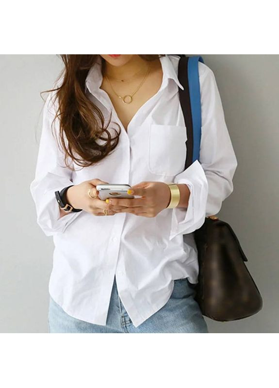 Белая кэжуал рубашка MonCher с длинным рукавом