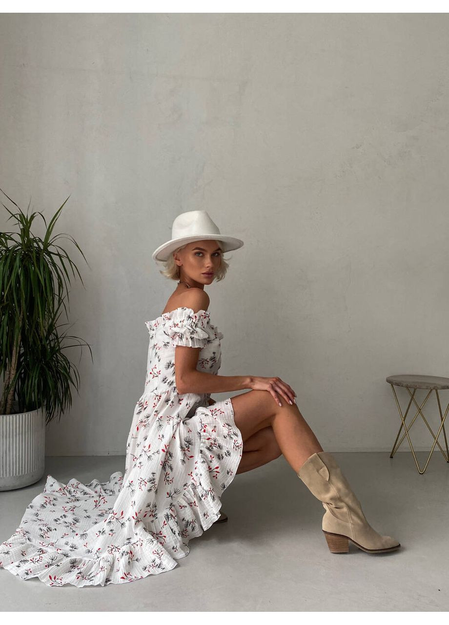 Червона повсякденний жіноча бавовняна сукня miranda з відкритими плечима (mil504) milirud