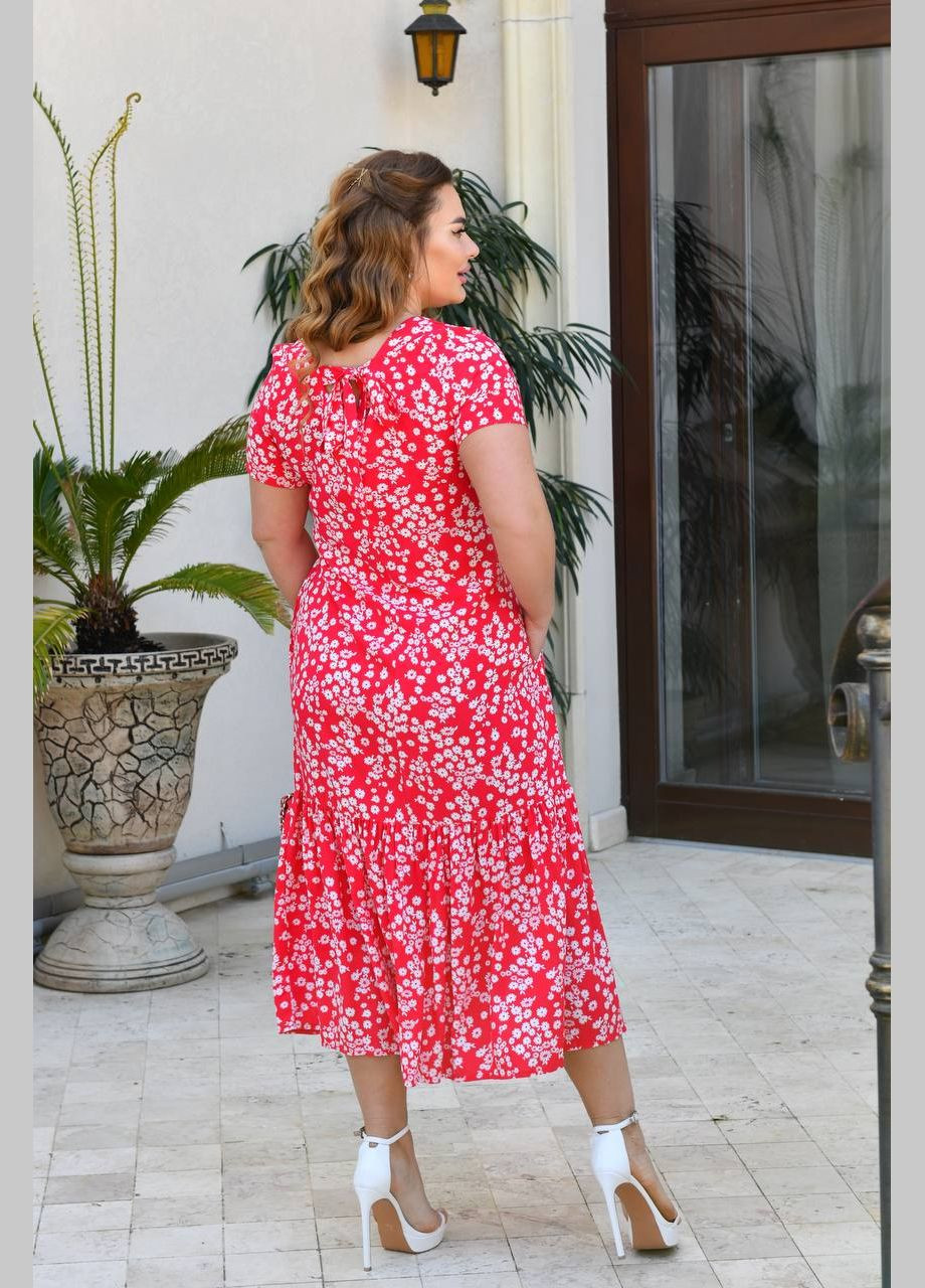Червона сукня великі розміри 50-52-54-56 штапель довга квітковий принт червона You Best