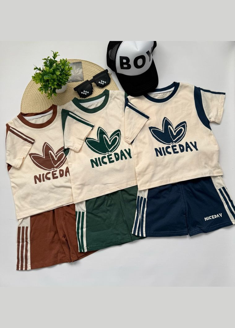 Комбинированный демисезонный костюм nice day на лето мальчику цвет зеленый 10788 No Brand