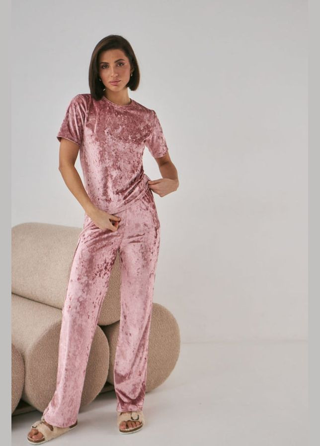 Розовая всесезон велюровая пижама с брюками футболка + брюки Barwa 0292/280 dark rose