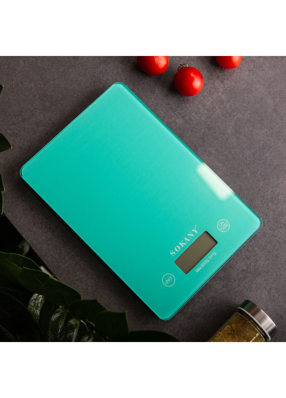 Весы для кухни до 5 кг электронные на батарейках Lugi Бирюзовый SK-19027M Sokany (369143351)