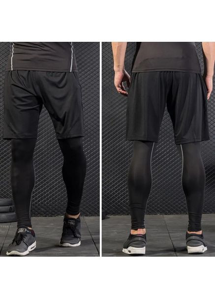 Черные демисезонные мужской комплект для тренировок, спортивные шорты + леггинсы для спортзала и фитнеса China