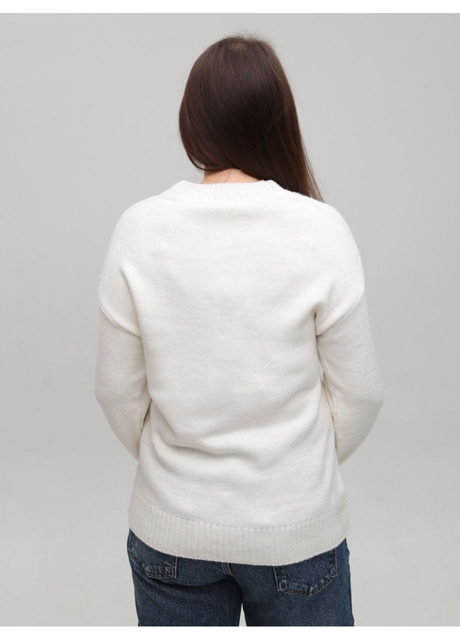 Молочный зимний свитер женский белый с v-образным вырезом джемпер Karon Пряма