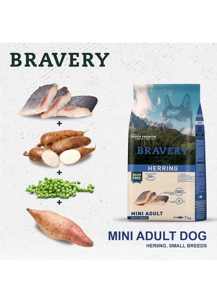 Сухий корм Herring Mini Adult для дорослих собак дрібних порід з оселедцем 2 кг (8436538950647) Bravery (364788937)