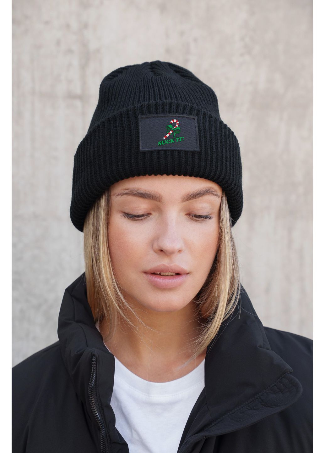 Женская Теплая Удлиненная Трикотажная Шапка Бини Докер С Принтом Suck It Dominic Without (366017881)