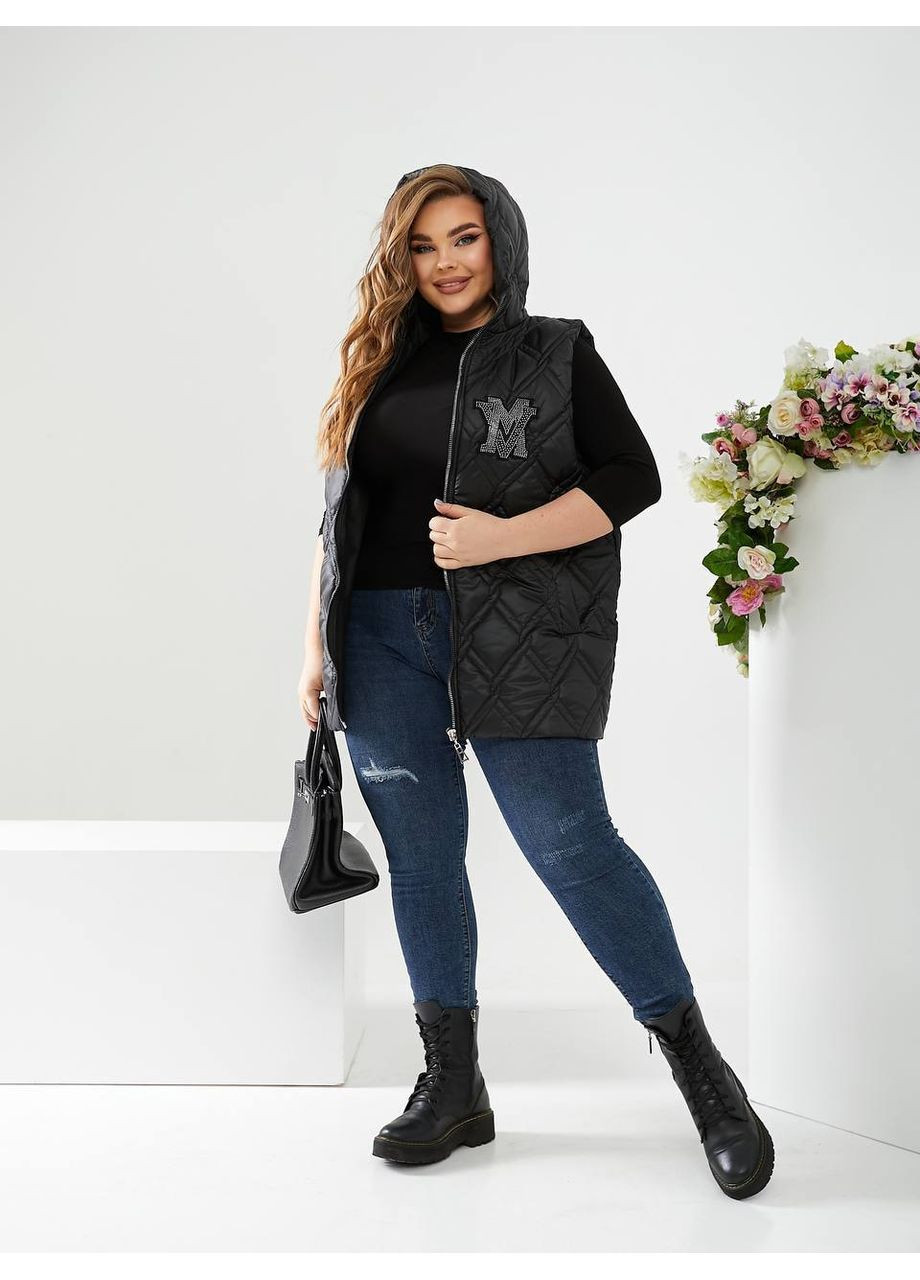 Жилетка женская стеганная с капюшоном и нашивкой в камне (Замеры в описании) Vione (368708927)