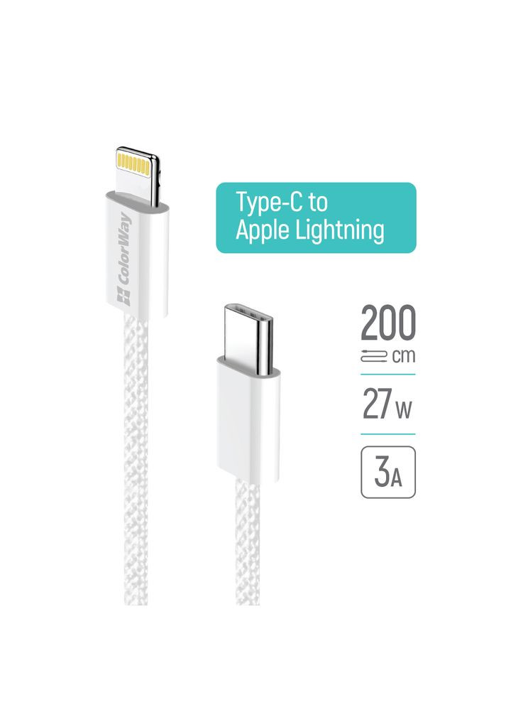Кабель USB Type-C - Lightning (M/M), (braided cotton) (PD Fast Charging 27W), 2 м, Gray (CW-CBPDCL068-GR) Colorway (336955383)
