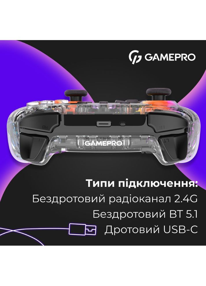 Геймпад GPX13T 2.4G/BT 5.1/USB RGB Transparent GAMEPRO (313931234)