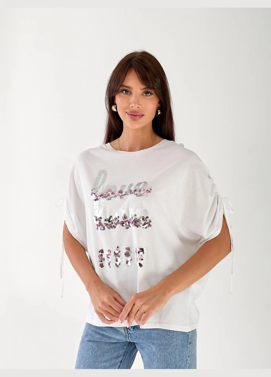 Жіноча футболка з паєтками Fashion - (334016602)