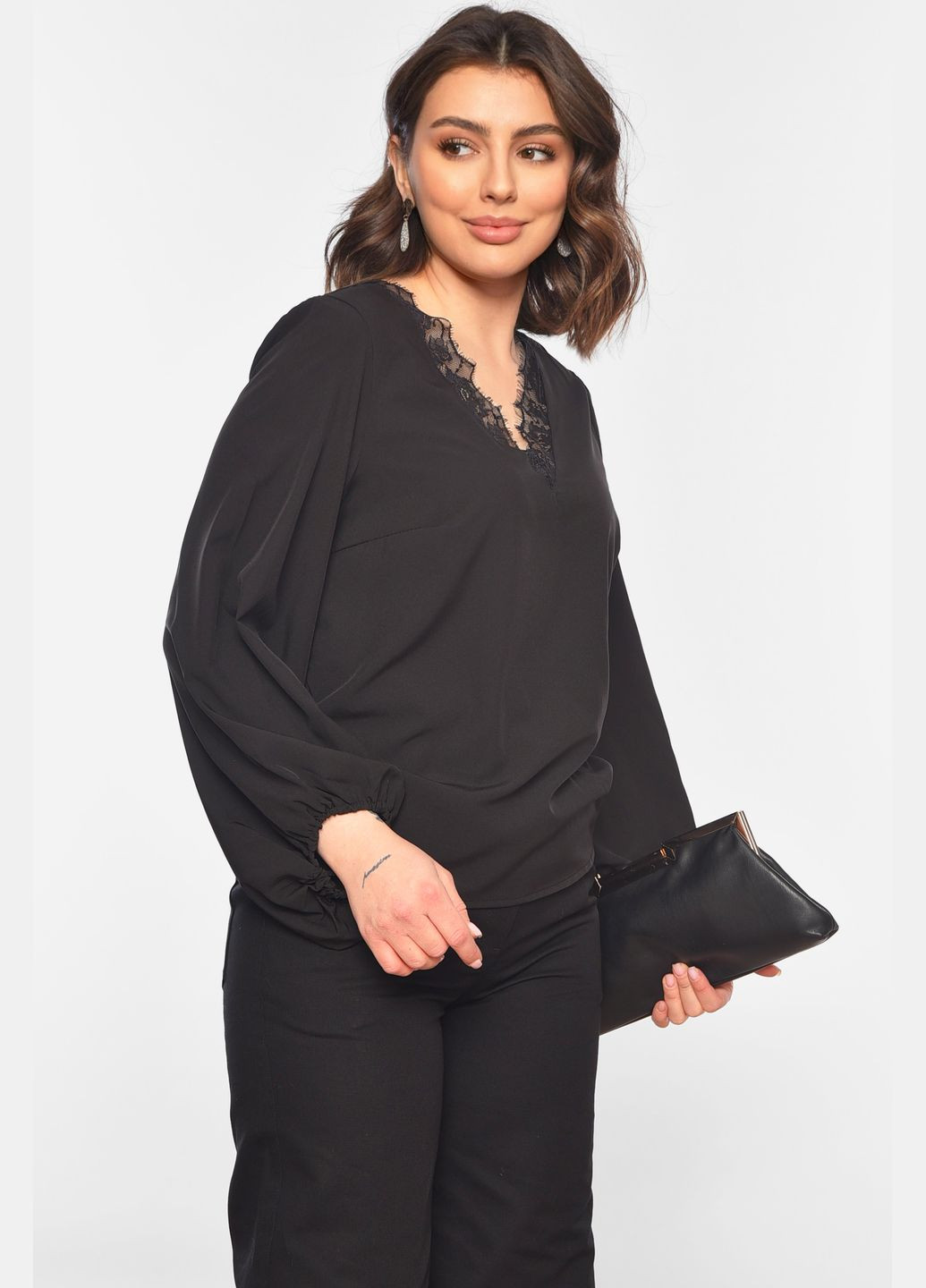 Чёрная блуза женская чёрного цвета с баской Let's Shop