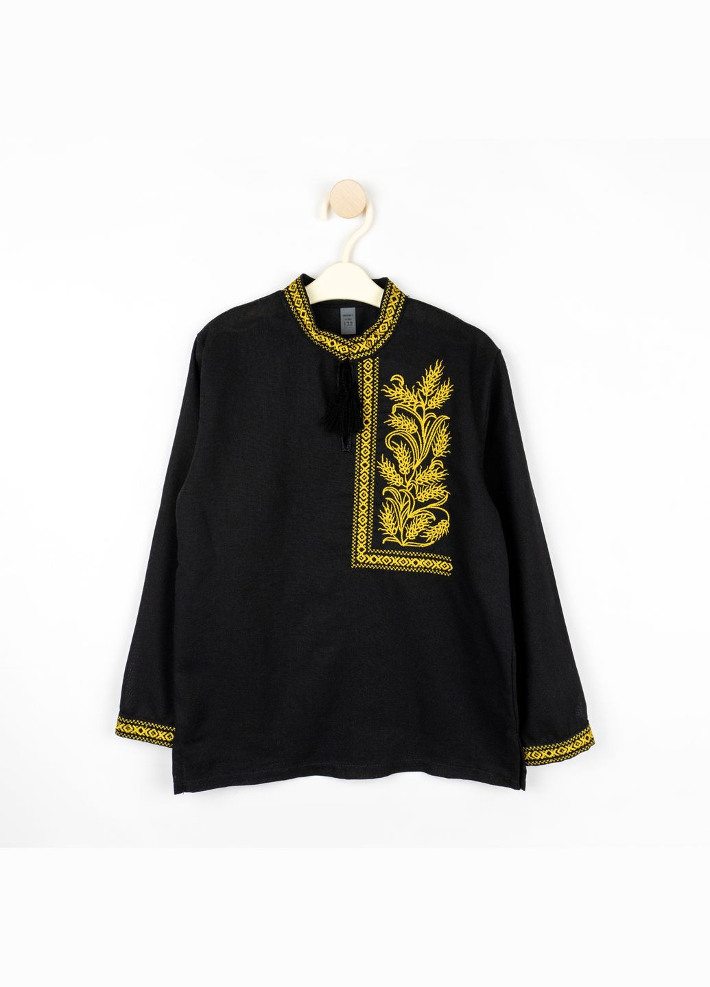 Чорна демісезонна вишиванка для хлопчика з довгим рукавом колоски dexter's