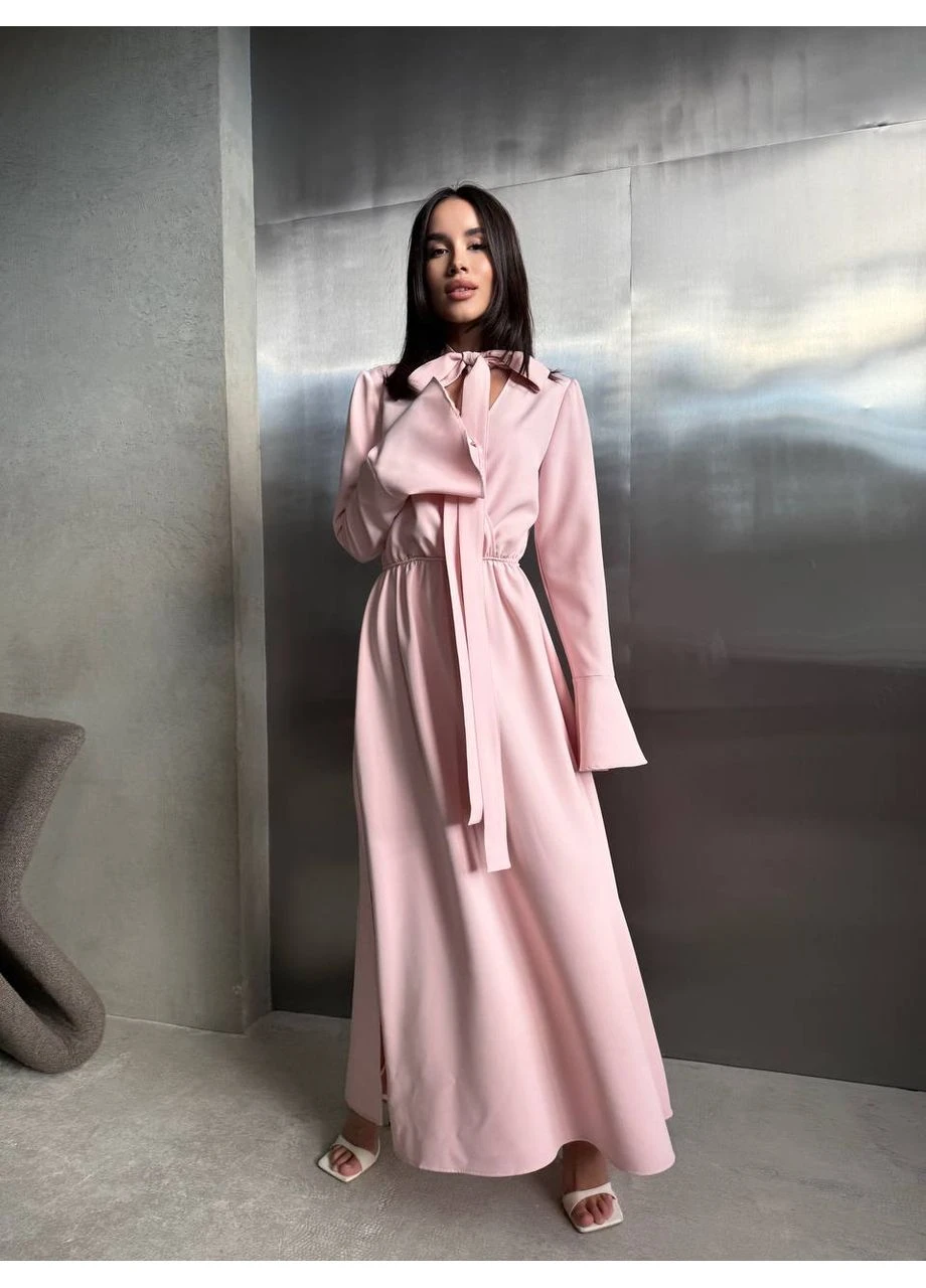 Рожева вечiрня сукня максі рожевого кольору 34628 кльош Fashion однотонна