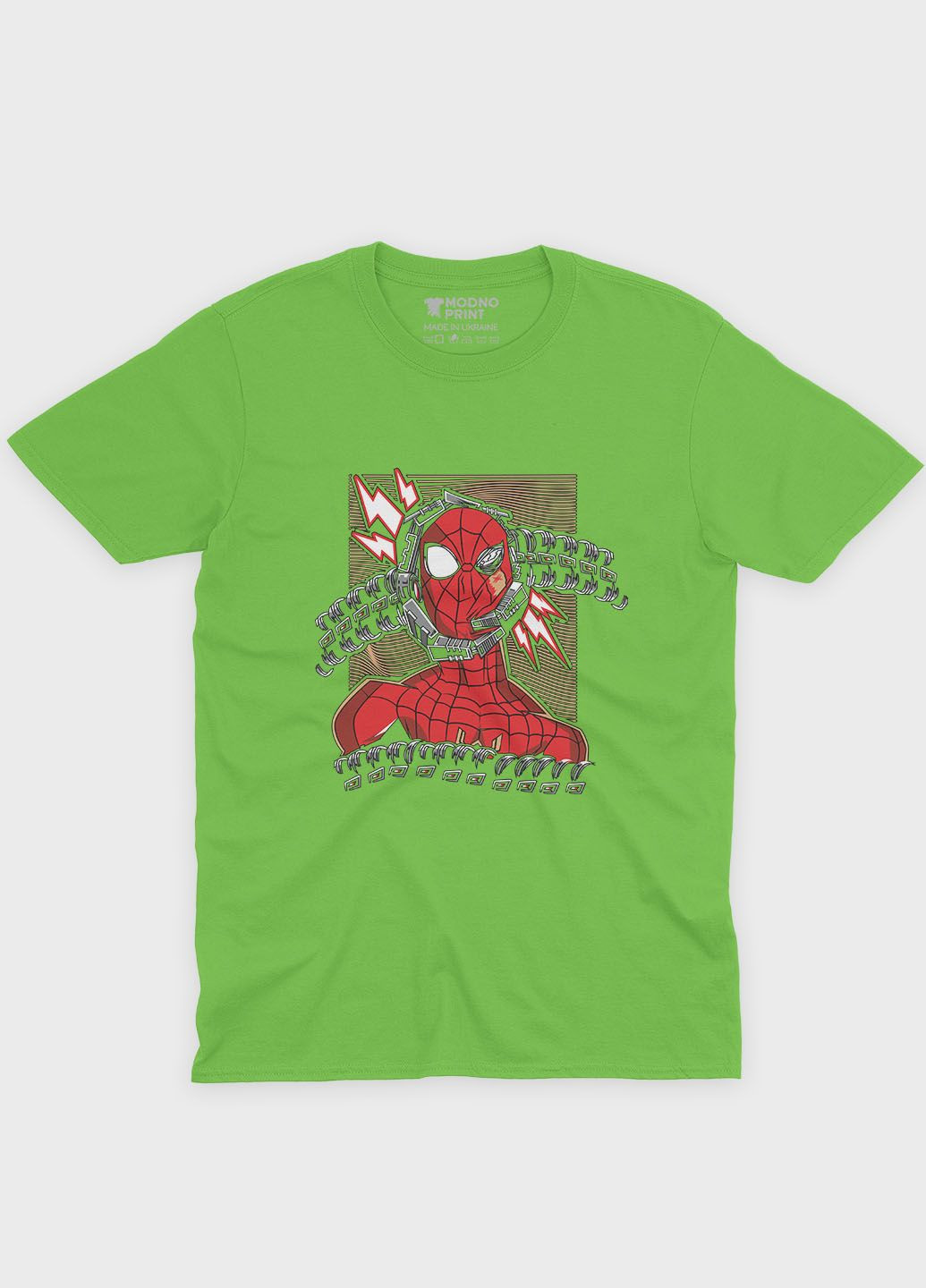Салатовая демисезонная футболка для мальчика с принтом супергероя - человек-паук (ts001-1-kiw-006-014-013-b) Modno