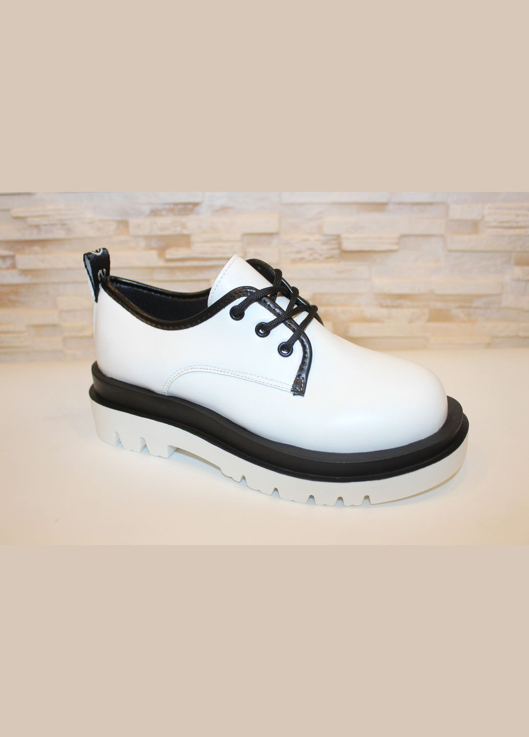 No Brand Туфлі жіночі білі на шнурівці дербі білий з штучна шкіра, — демісезон (332791369)