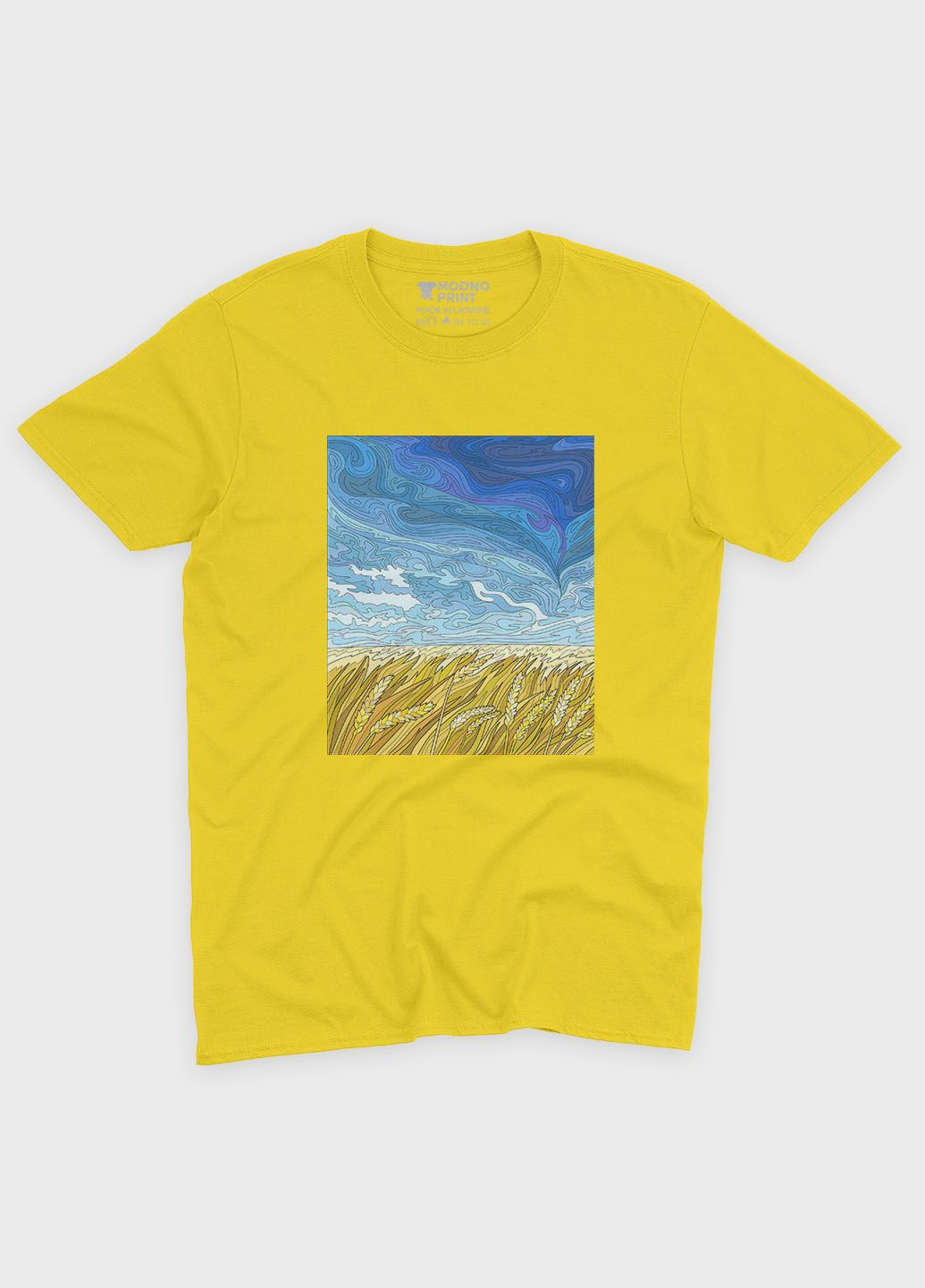 Желтая демисезонная футболка для девочки с патриотическим принтом поле (ts001-4-sun-005-1-108-g) Modno