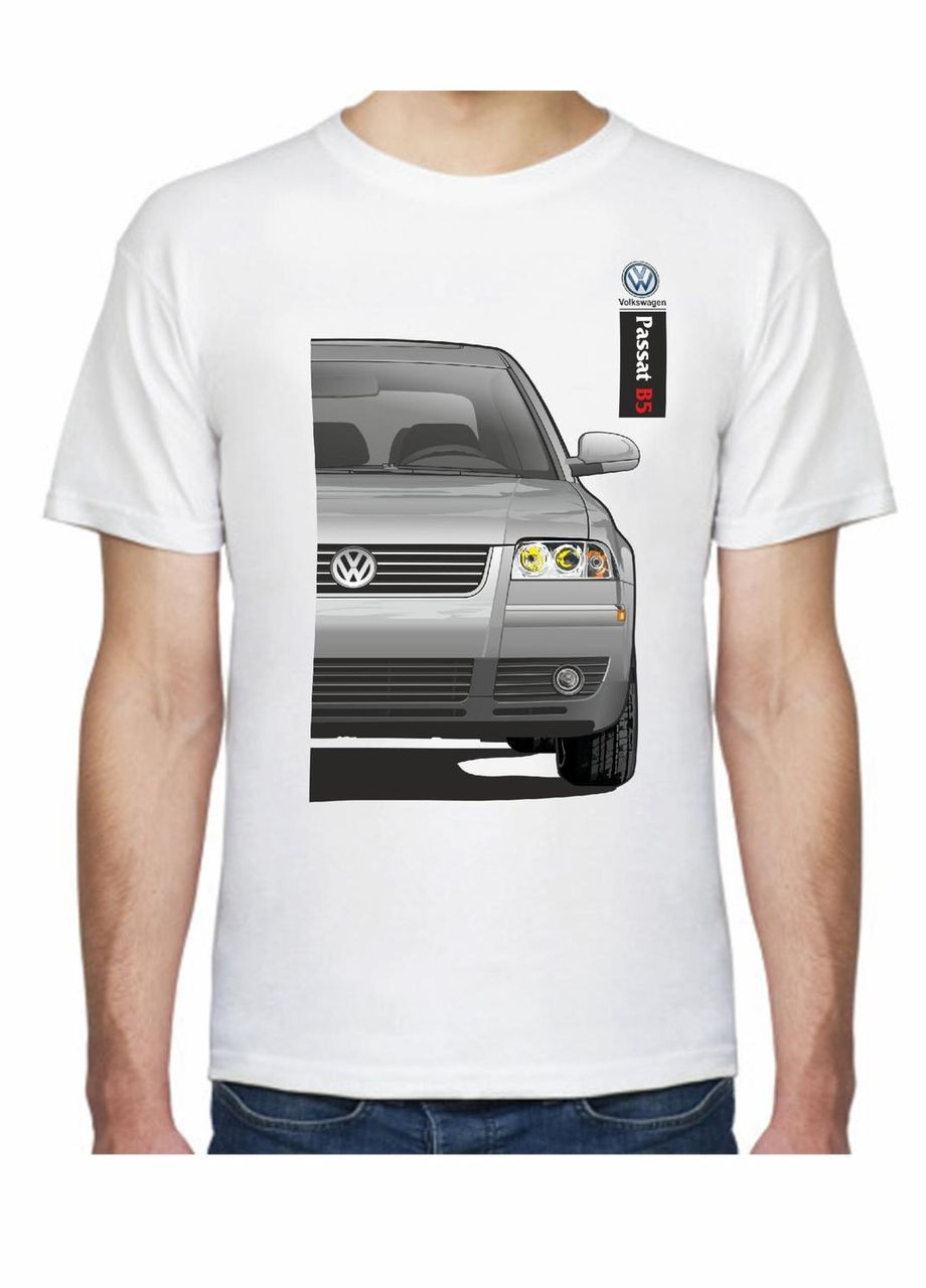Белая мужская футболка с принтом volkswagen passat b5 f 105205 белая Avtolife