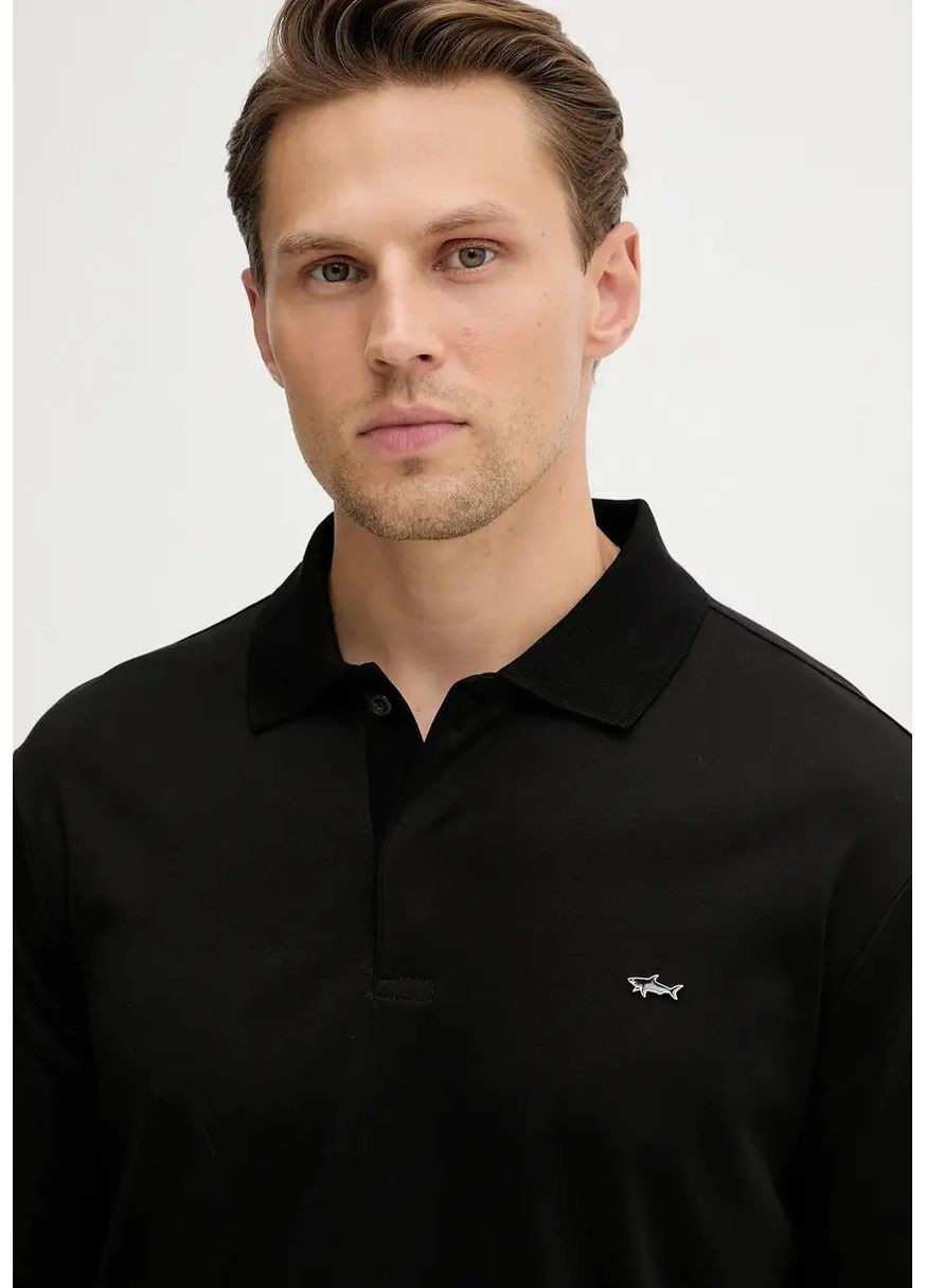 Черная футболка-поло мужское с длинным рукавом для мужчин Paul & Shark