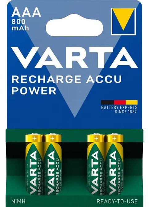 Аккумулятори RECHARGE ACCU POWER AAA/HR03 800mAh (4шт) Varta (370625366)